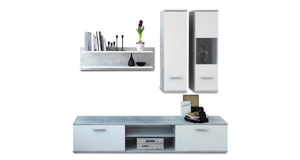 TATENEN obývací stěna, beton / bílá