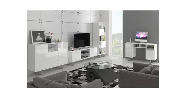 Televizní stolek BOKARO 1, bílá/bílý lesk, 5 let záruka