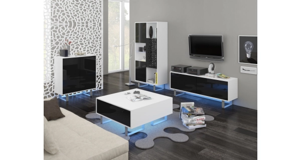 Televizní stolek BOKARO 1, bílá/černý lesk, 5 let záruka