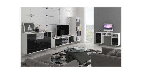 Televizní stolek BOKARO 1, bílá/černý lesk, 5 let záruka