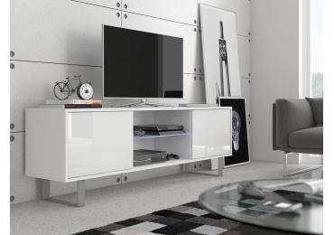 Televizní stolek BOKARO 2, bílá/bílý lesk, 5 let záruka