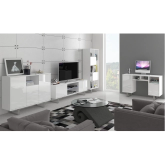 Televizní stolek BOKARO 2, bílá/bílý lesk, 5 let záruka