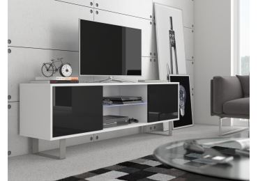 Televizní stolek BOKARO 2, bílá/černý lesk, 5 let záruka