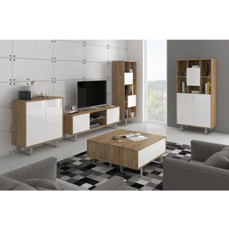 Televizní stolek BOKARO 2, craft zlatý/bílý lesk, 5 let záruka