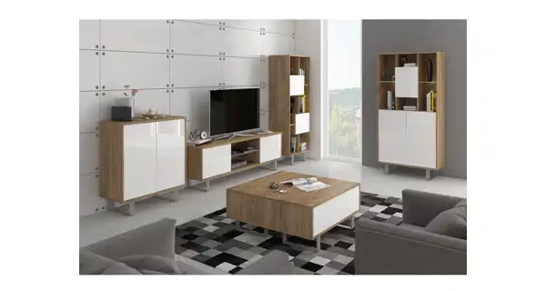 Televizní stolek BOKARO 2, craft zlatý/bílý lesk, 5 let záruka