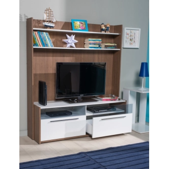 Televizní stolek CLETRION s policemi, noce/bílá DOPRODEJ