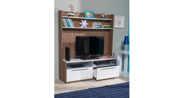 Televizní stolek CLETRION s policemi, noce/bílá DOPRODEJ