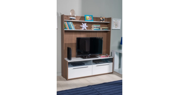 Televizní stolek CLETRION s policemi, noce/bílá DOPRODEJ