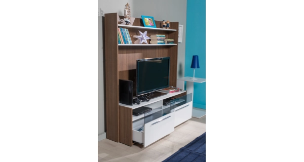 Televizní stolek CLETRION s policemi, noce/bílá DOPRODEJ