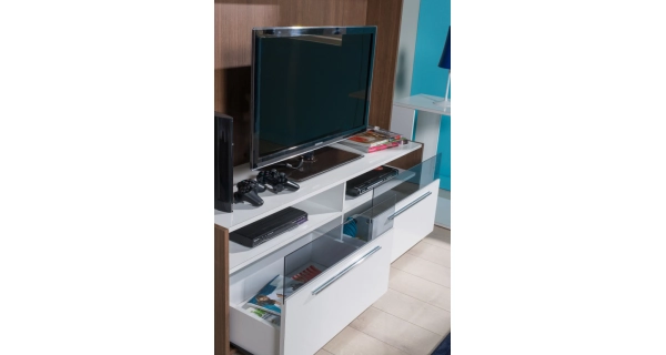 Televizní stolek CLETRION s policemi, noce/bílá DOPRODEJ