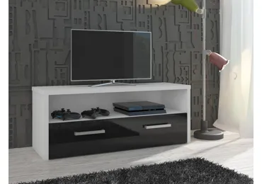 Televizní stolek CLIFTON, bílá/černý lesk