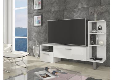Televizní stolek DANICK, bílá/bílý lesk, 5 let záruka