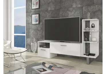 Televizní stolek DANICK, bílá/bílý lesk