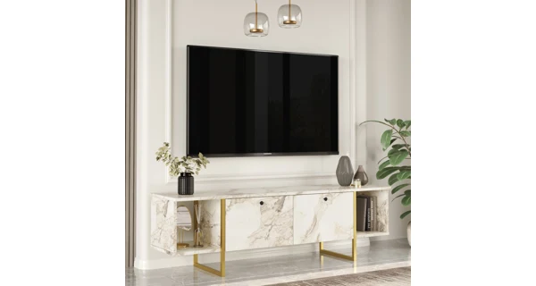 Televizní stolek GLENTOR, mramor/zlatá