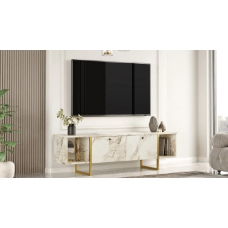 Televizní stolek GLENTOR, mramor/zlatá