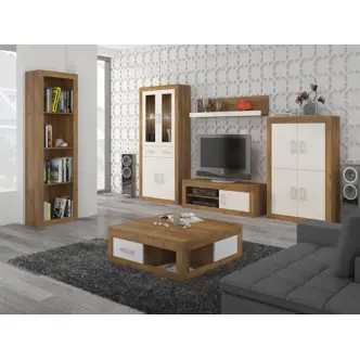 Televizní stolek GOUDINI 1D, dub burgundský/bílý lesk