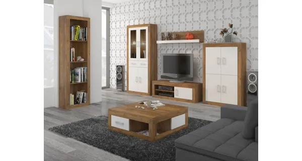 Televizní stolek GOUDINI 1D, dub burgundský/bílý lesk