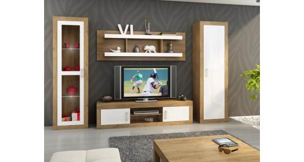 Televizní stolek GOUDINI, dub burgundský/bílý lesk, 5 let záruka