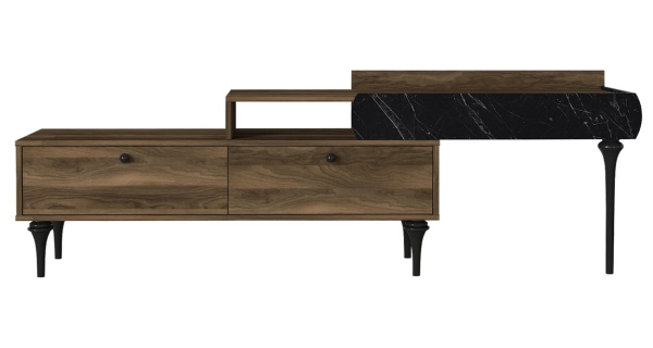 Televizní stolek HALIN s policí, vlašský ořech/marble 