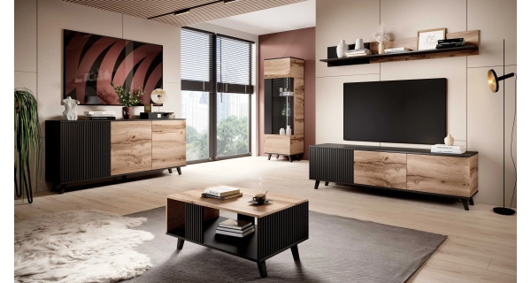 Televizní stolek HOLLIS RTV2, dub wotan/černá