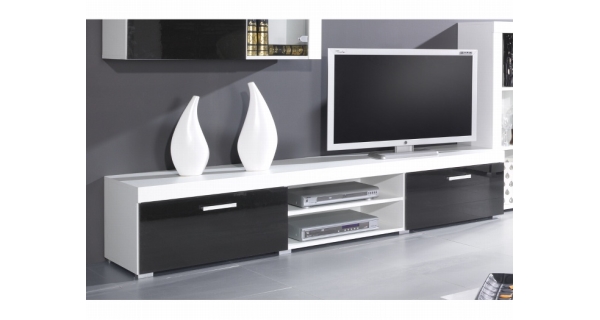 Televizní stolek KAIDEN, bílá/černý lesk