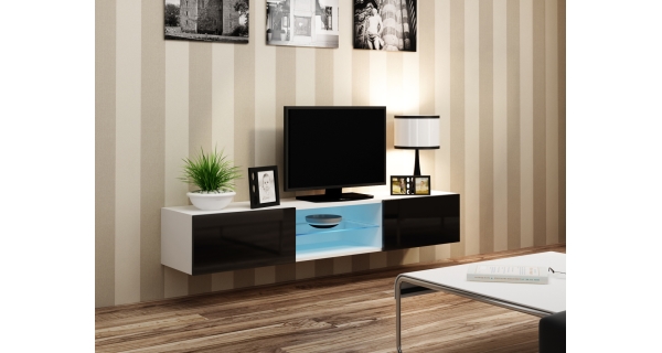 Televizní stolek KEAGEN SKLO "180", bílá/černý lesk