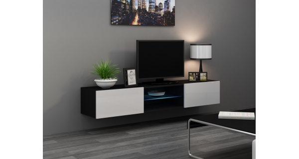 Televizní stolek KEAGEN SKLO "180", černá/bílý lesk