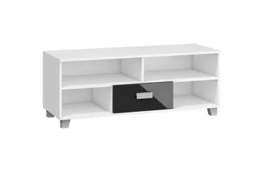 Televizní stolek KEATING, bílá/černý lesk