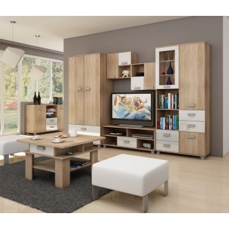 Televizní stolek KEATING, dub sonoma/bílý lesk, 5 let záruka