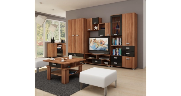 Televizní stolek KEATING, švestka wallis/černý lesk, 5 let záruka