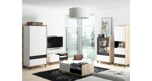 Televizní stolek KNUT 1D1S, craft zlatý/bílá/černá, 5 let záruka