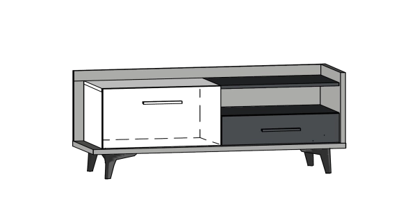 Televizní stolek KNUT 1D1S, dub burgundský/bílá/černá, 5 let záruka