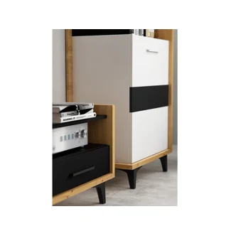 Televizní stolek KNUT 1D1S, dub burgundský/bílá/černá, 5 let záruka