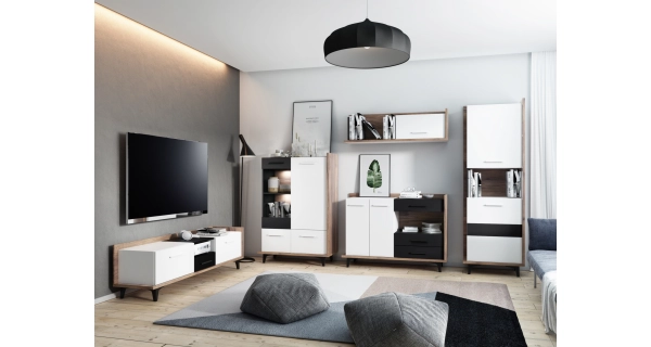 Televizní stolek KNUT 2D1S, craft tobaco/bílá/černá, 5 let záruka