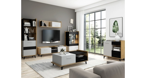 Televizní stolek KNUT 2D1S, dub artisan/bílá/černá, 5 let záruka