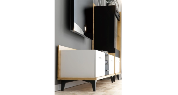 Televizní stolek KNUT 2D1S, dub sonoma/bílá/černá, 5 let záruka