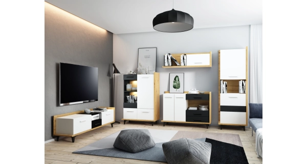 Televizní stolek KNUT 2D1S, dub sonoma/bílá/černá, 5 let záruka