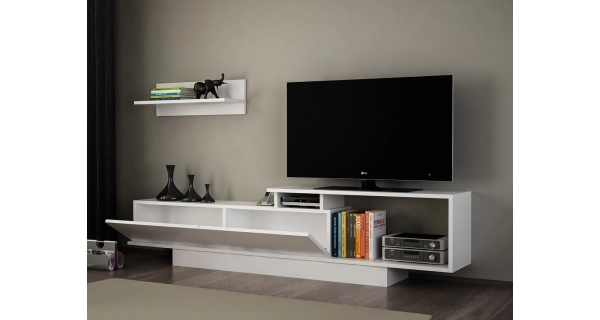 Televizní stolek KODAIK s policí, bílý