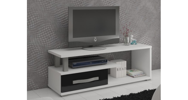 Televizní stolek LEHUA, bílá/černý lesk, 5 let záruka