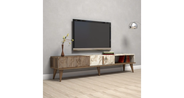 Televizní stolek MALTRE, vlašský ořech/bílá