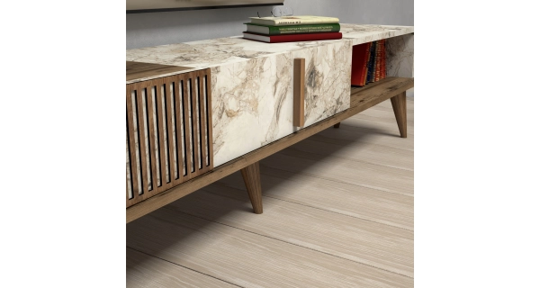 Televizní stolek MALTRE, vlašský ořech/bílá