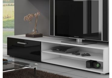 Televizní stolek MANGONA, bílá/černý lesk, 5 let záruka