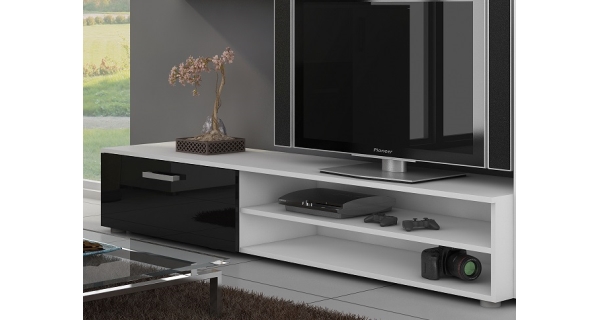 Televizní stolek MANGONA, bílá/černý lesk, 5 let záruka