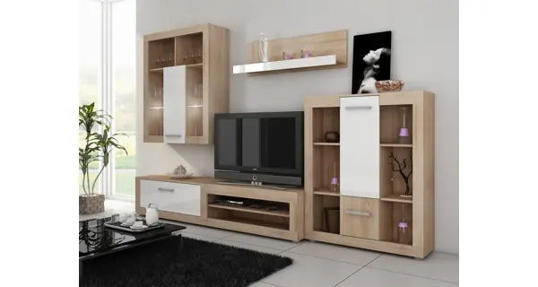 Televizní stolek MOLTENO, dub sonoma/bílý lesk