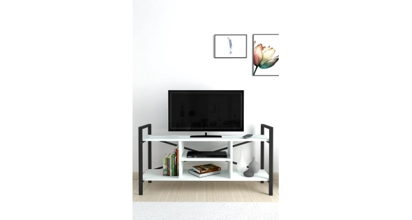 Televizní stolek MORHAL, černá/bílá