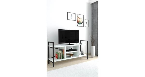 Televizní stolek MORHAL, černá/bílá