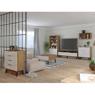 Televizní stolek OSMAK 2D, dub burgundský/bílý lesk, 5 let záruka