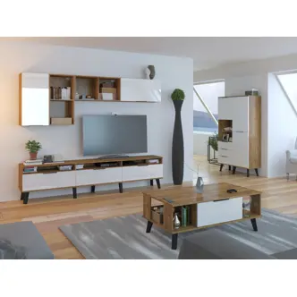 Televizní stolek OSMAK 3D, dub burgundský/bílý lesk