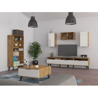 Televizní stolek OSMAK 3D, dub burgundský/bílý lesk