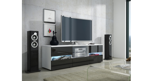 Televizní stolek PAXTAKOR B, bílá/černý lesk, 5 let záruka